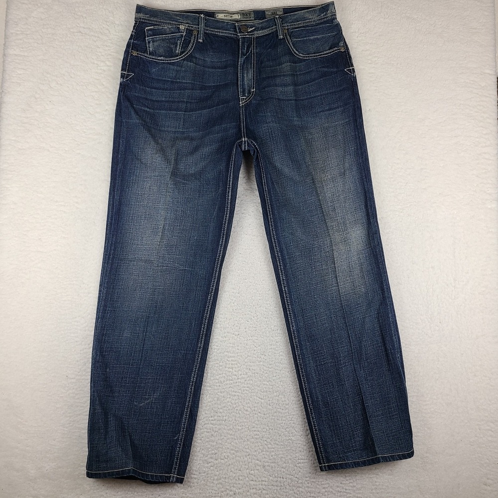 Buckle Jeans Mens 38x32 Blue Seth Relaxed Straight Dark Wash BKE‎ Denim HEMMED